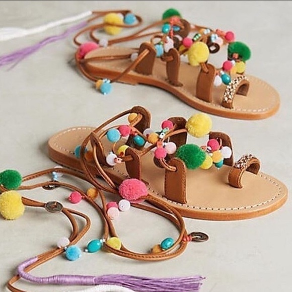 Mystique Tokyo Gladiator Pom Pom Wrap Sandals - Picture 1 of 7